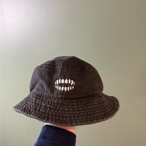 Black Bucket Hat with White Teeth Design